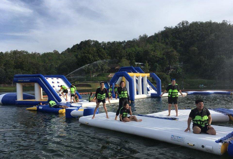 trampoline inflatable float floating Bouncia company