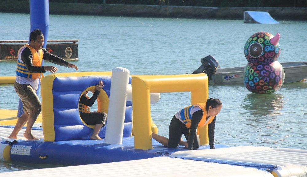 double slipping small inflatable water park Bouncia Brand
