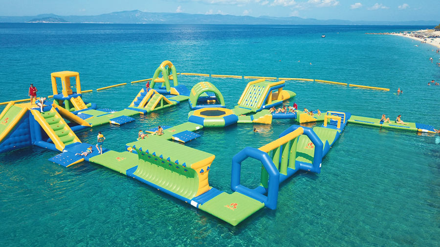 inflatable water park on water