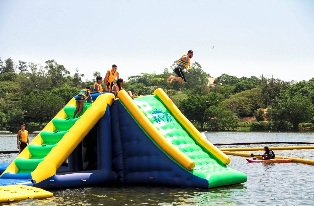 inflatable water park on water